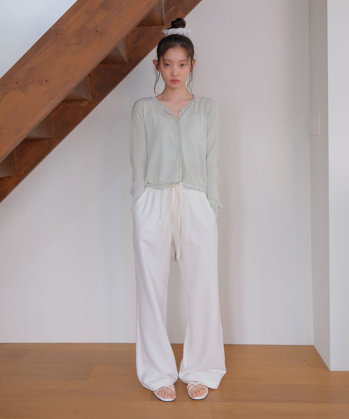 모의(MOUI) Linen banding slacks (O/WHITE)