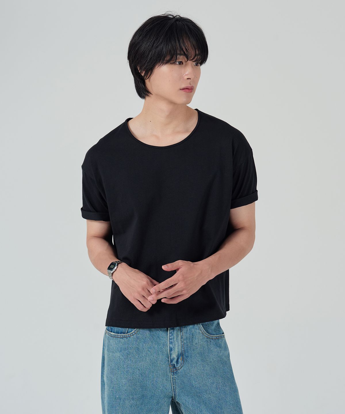 오우사(OWSA) 소프트 U넥 무지 반팔 티셔츠 2color
