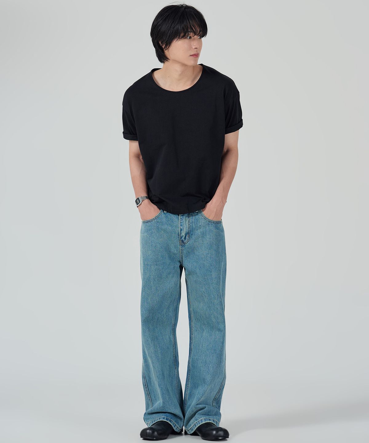 오우사(OWSA) 소프트 U넥 무지 반팔 티셔츠 2color
