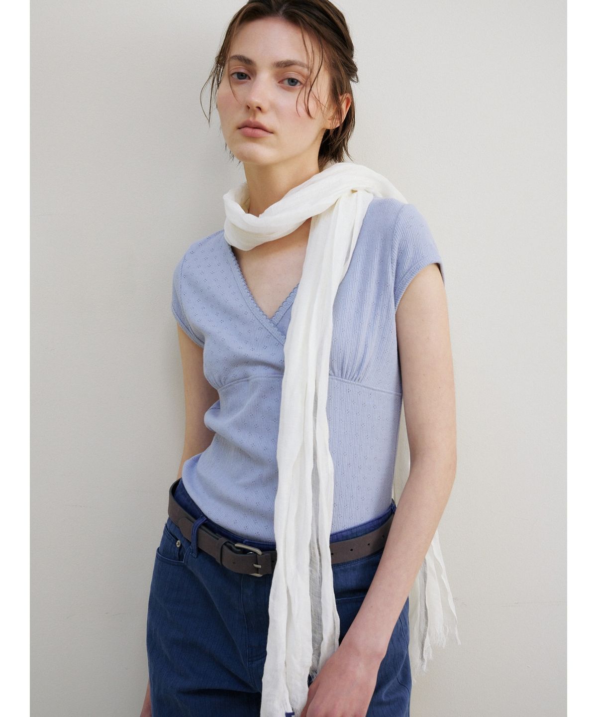 닌닛(NINNIT) [2nd] Scallop neck wrap t-shirt (SKY BLUE)