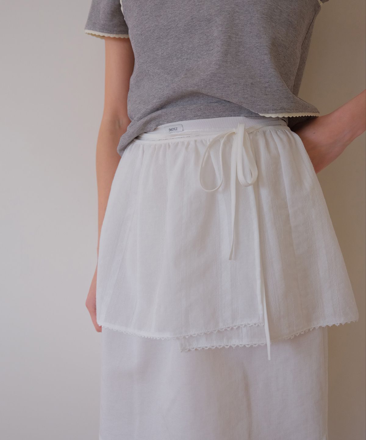 모의(MOUI) Layered wrap skirt set (O/WHITE)