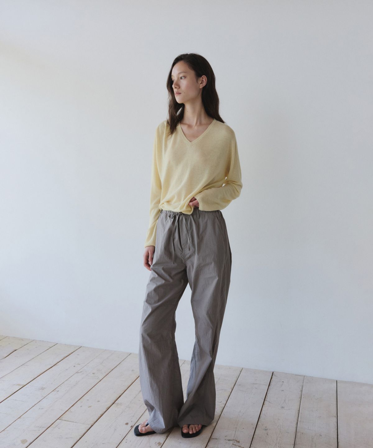 이어닝(YEARNING) EASY STRING COTTON PANTS, SAND BROWN