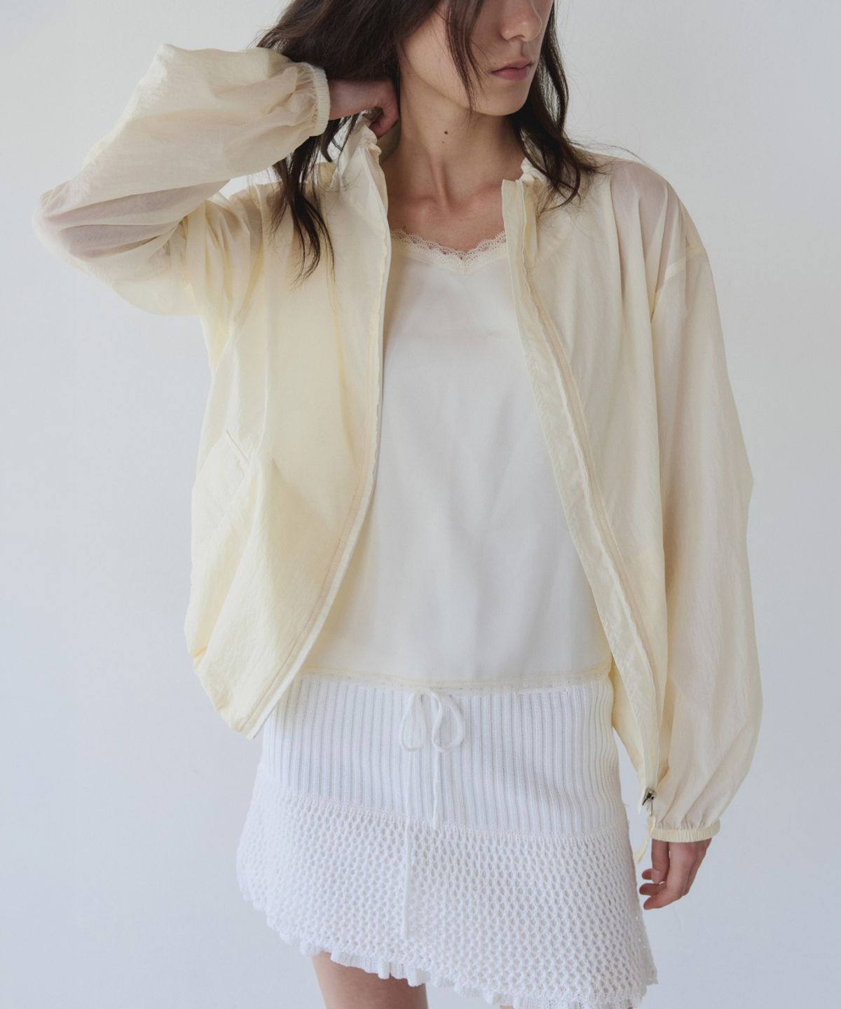 이어닝(YEARNING) SHEER LIGHTWEIGHT ZIP-UP, BUTTER