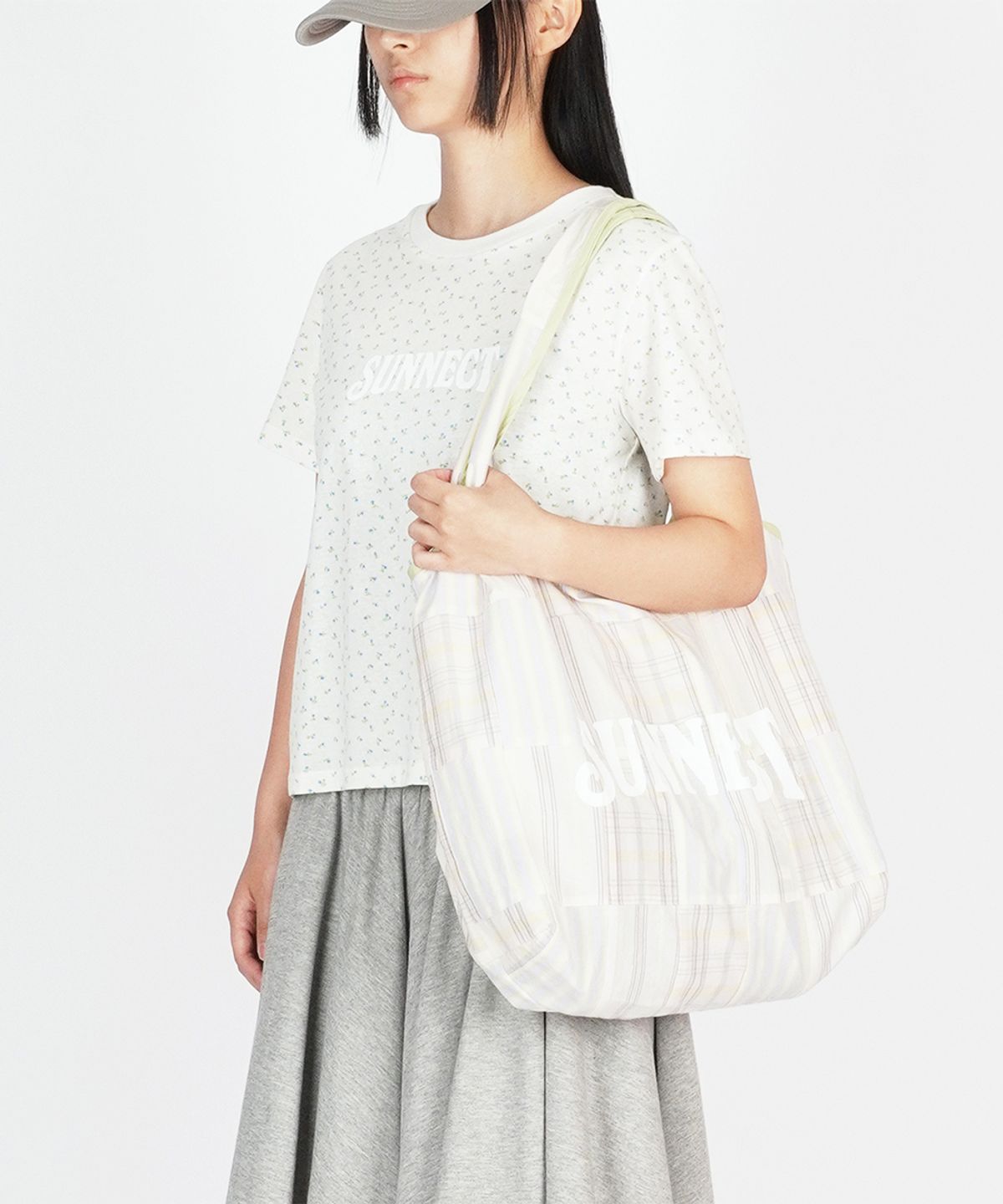 써넥트(SUNNECT) Madras Shopper Bag - Milk