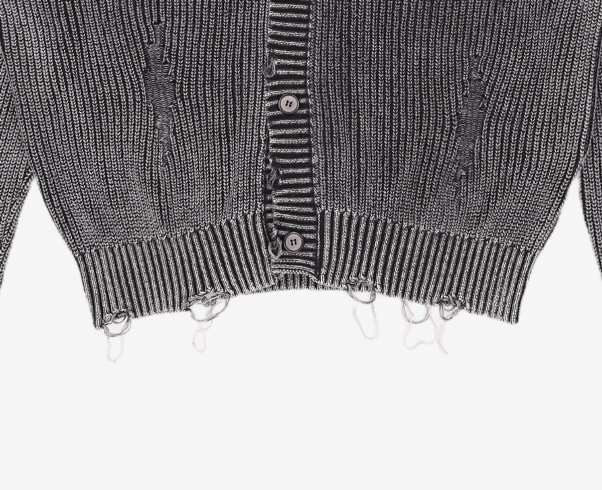 메종미네드(MAISON MINED) DAMAGE COLOUR DYE CARDIGAN DARK GREY M