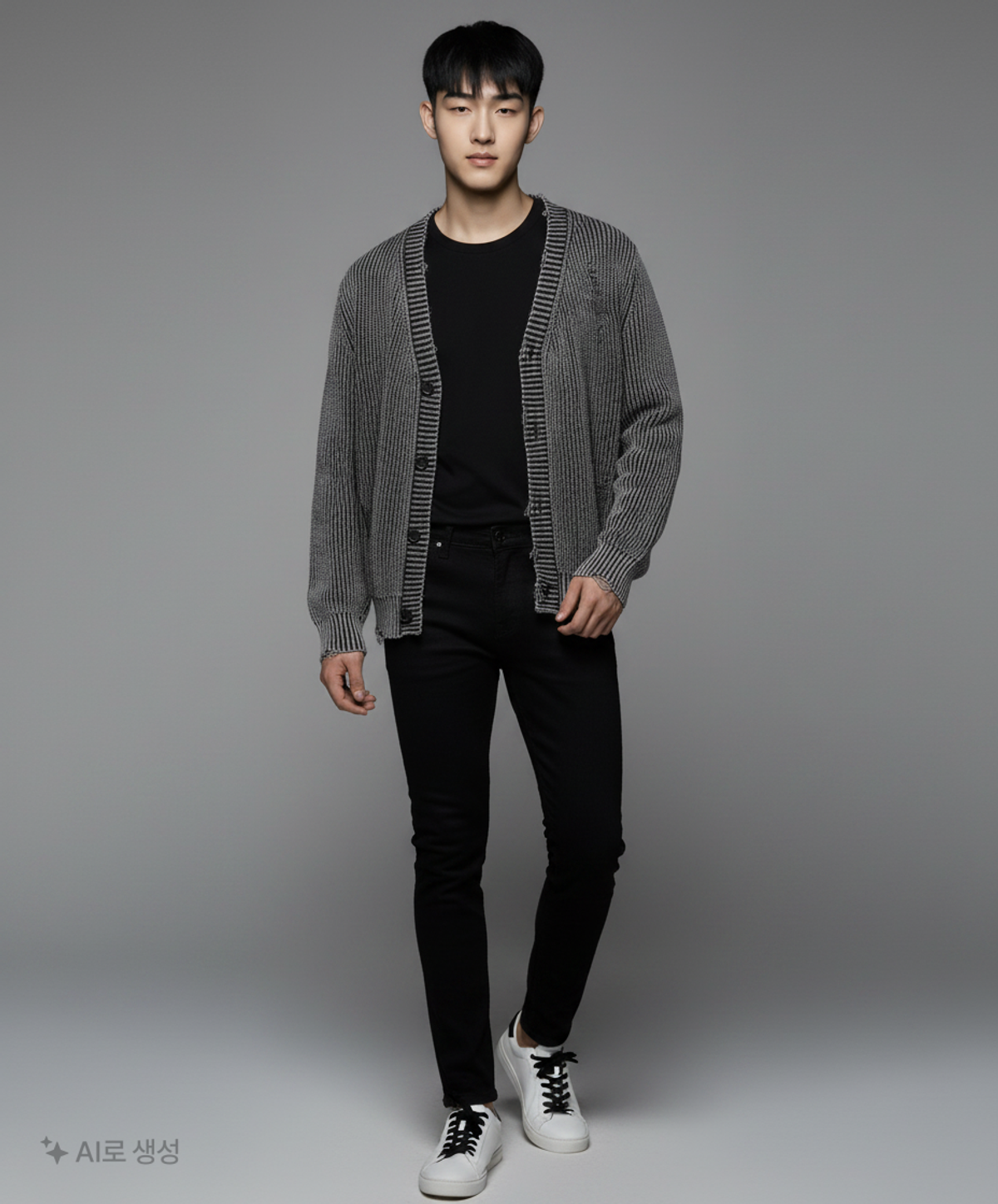 메종미네드(MAISON MINED) DAMAGE COLOUR DYE CARDIGAN DARK GREY M