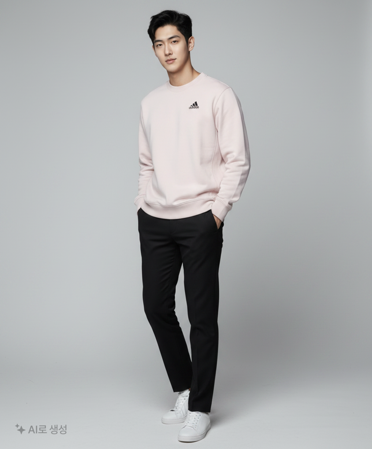 아디다스(ADIDAS) 로고 스웨트셔츠 - 라이트 그레이 / H37068 M