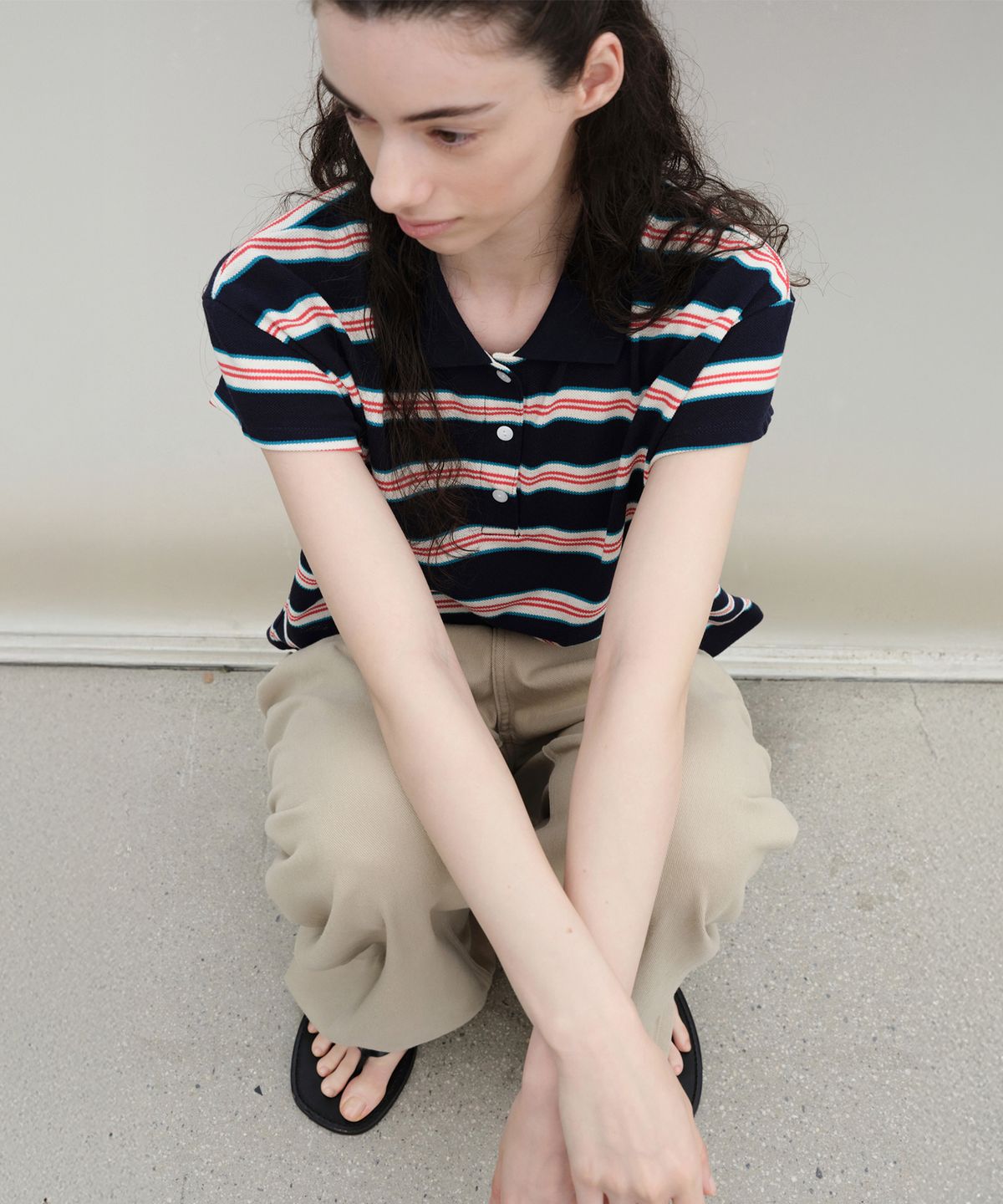 르바(LEVAR) Stripe PK T-shirt - Classic Navy Stripe