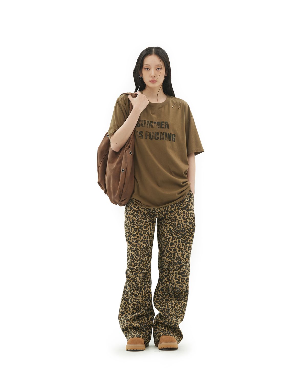 데프가먼츠(DEFGARMENTS) STUD PARACHUTE PANTS [LEOPARD BROWN]