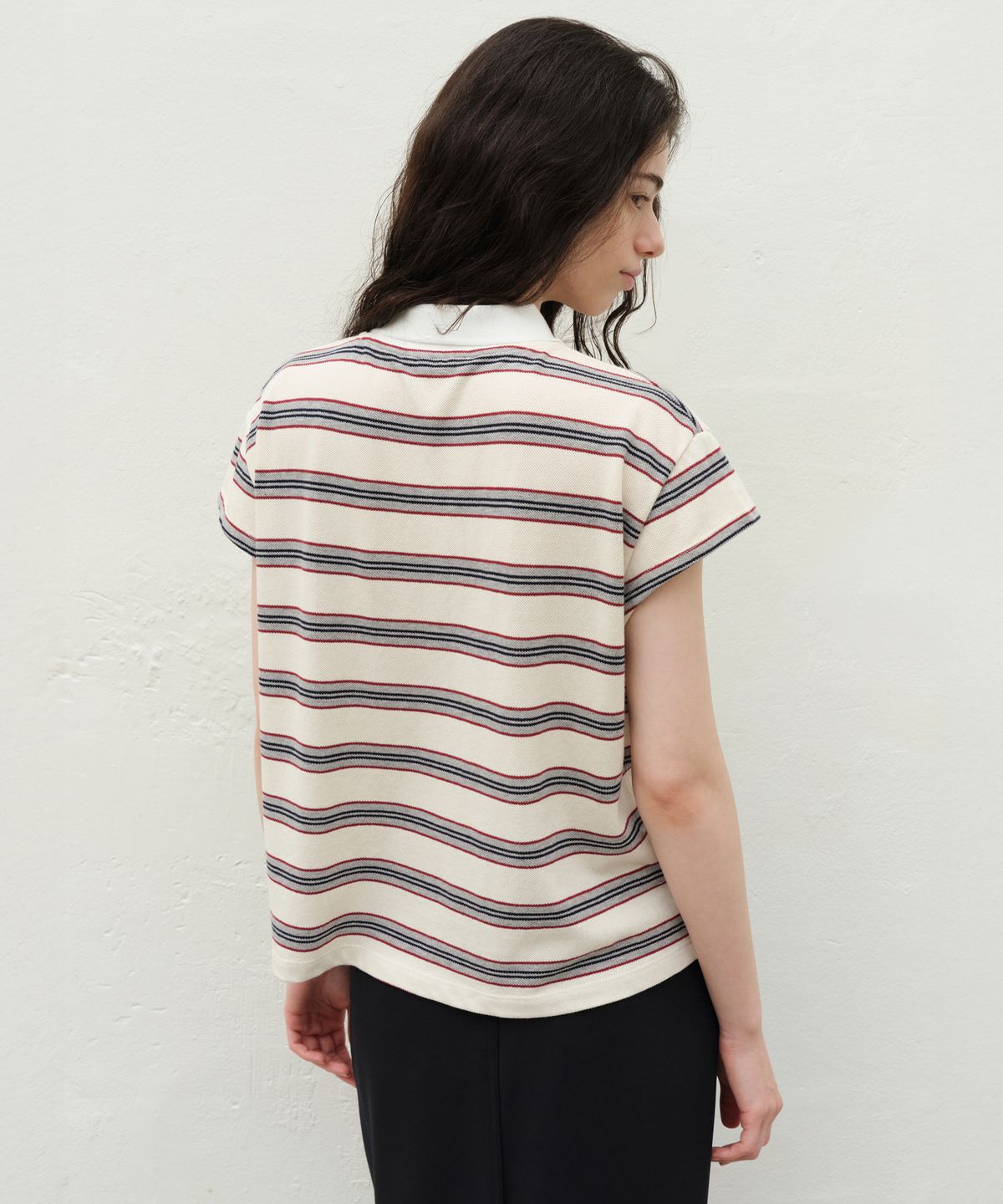 르바(LEVAR) Stripe PK T-shirt - Ecru Stripe