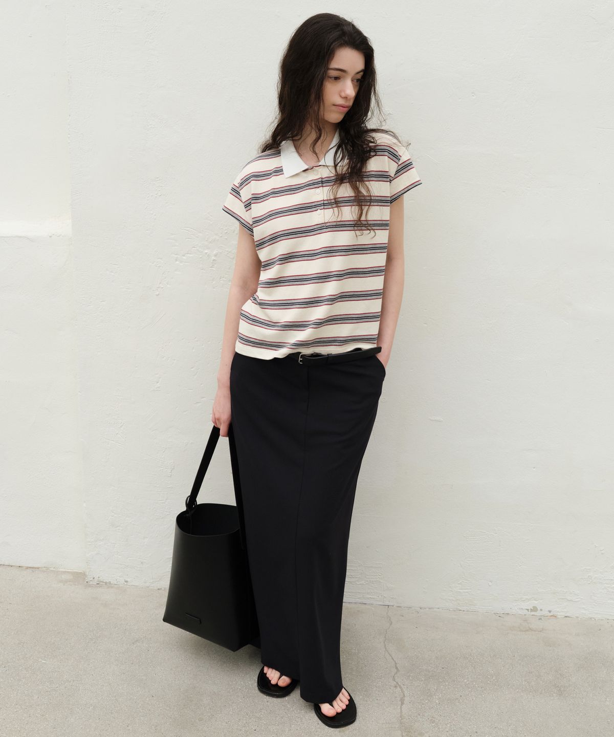 르바(LEVAR) Stripe PK T-shirt - Ecru Stripe