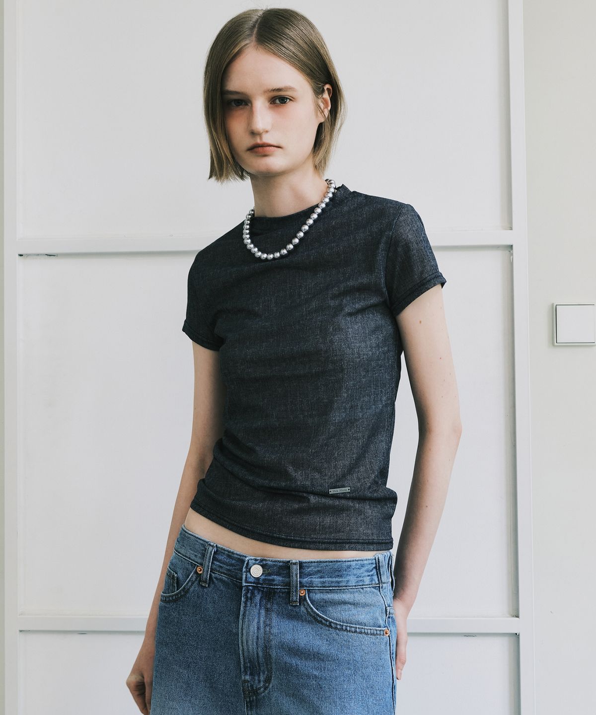 닉앤니콜(NICK&NICOLE) SHEER DENIM MOOD TOP_NAVY