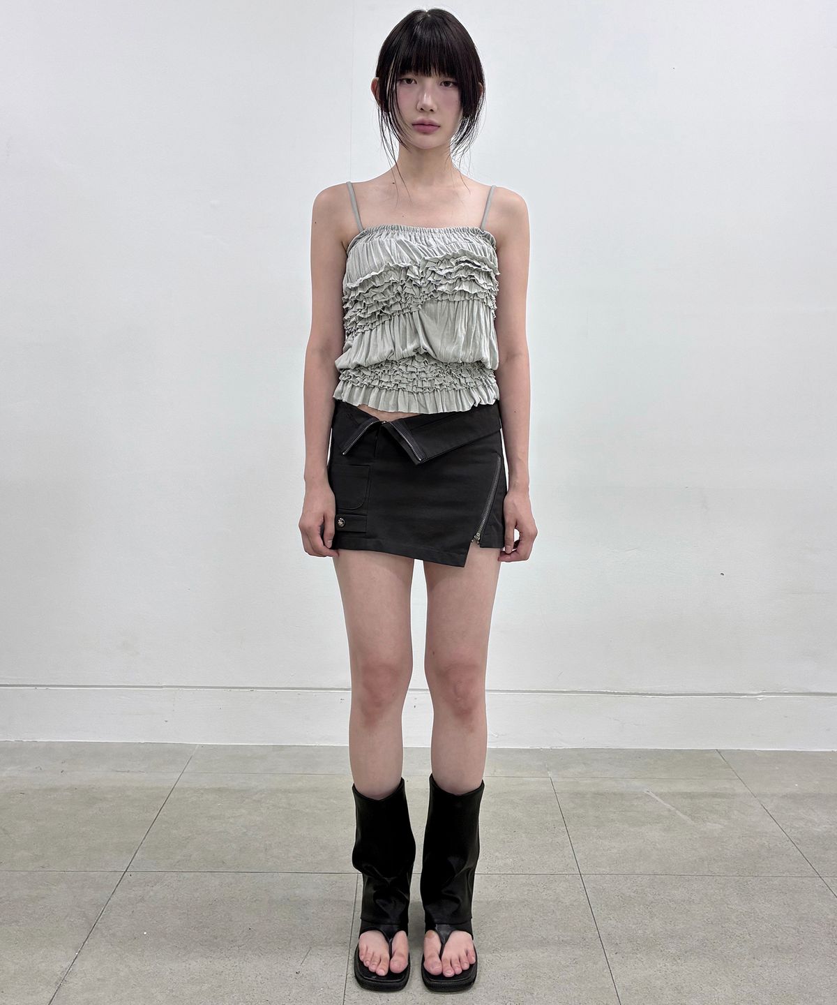 플레어업(FLAREUP) Asymmetrical Folded Skirt (FL-272_Black)