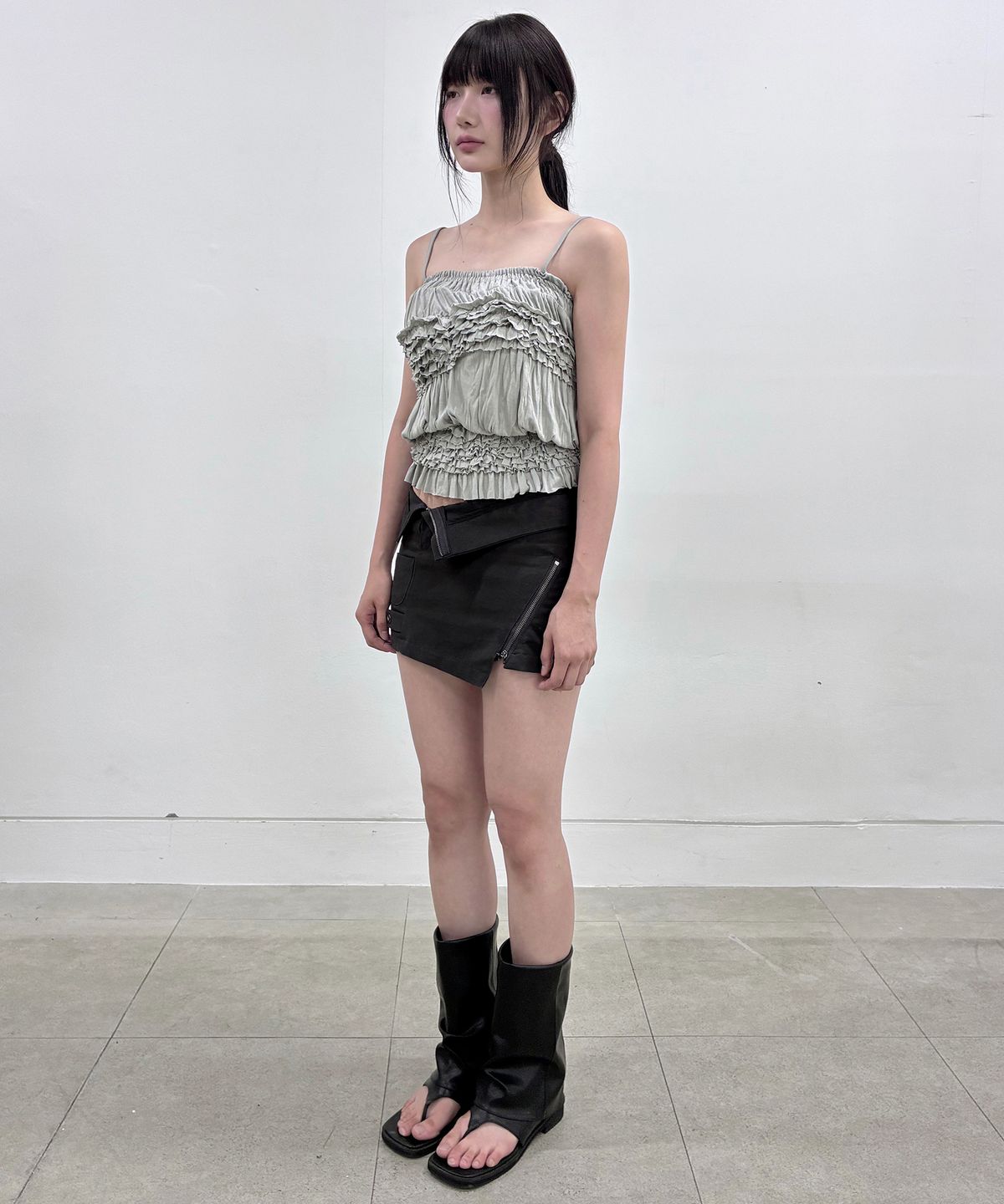 플레어업(FLAREUP) Asymmetrical Folded Skirt (FL-272_Black)