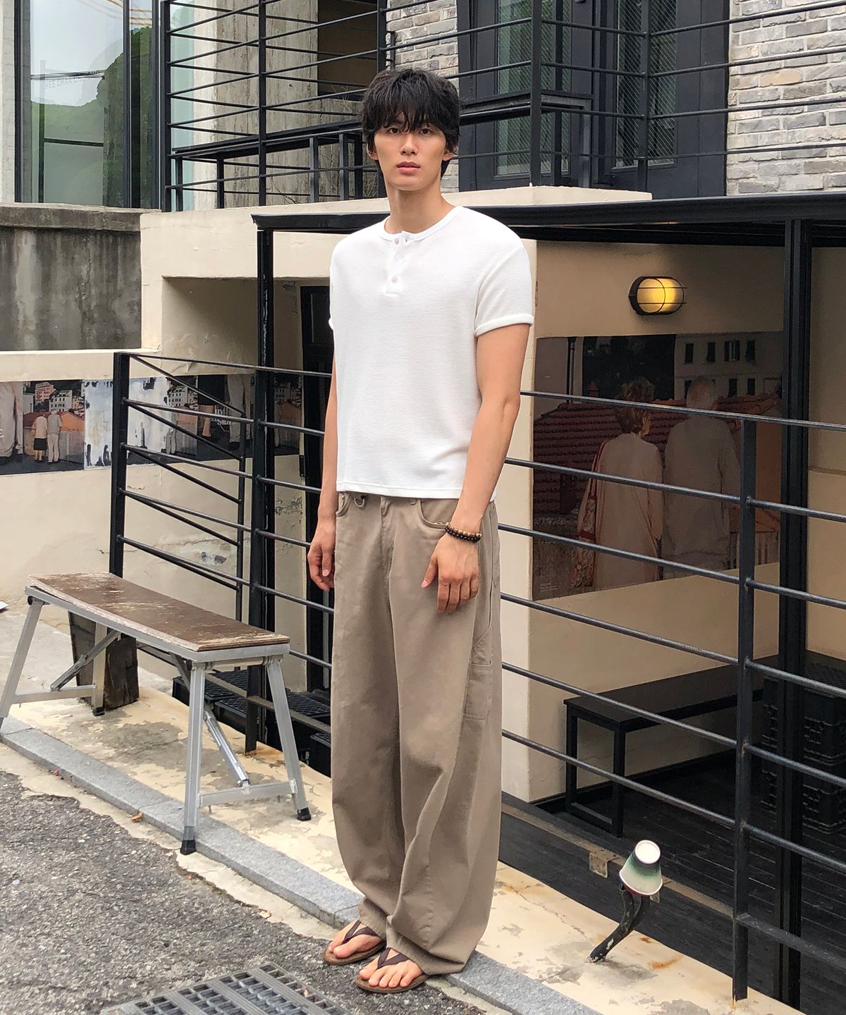 데이(THEY) 세미 크롭 헨리넥 와플 반팔 티셔츠_4 COLOR