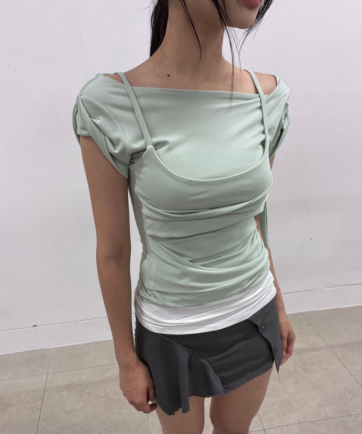 플레어업(FLAREUP) Layered Bustier T-Shirt (FL-108_Mint)