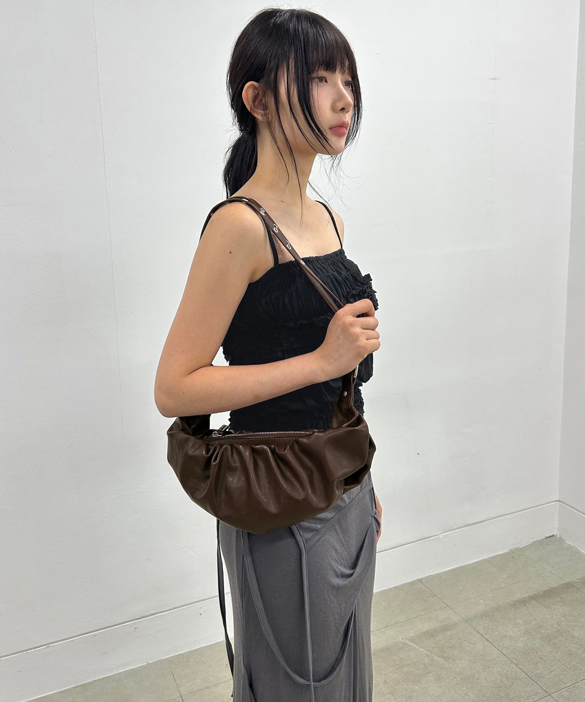 플레어업(FLAREUP) Draped Leather Bag (FL-745_Brown)