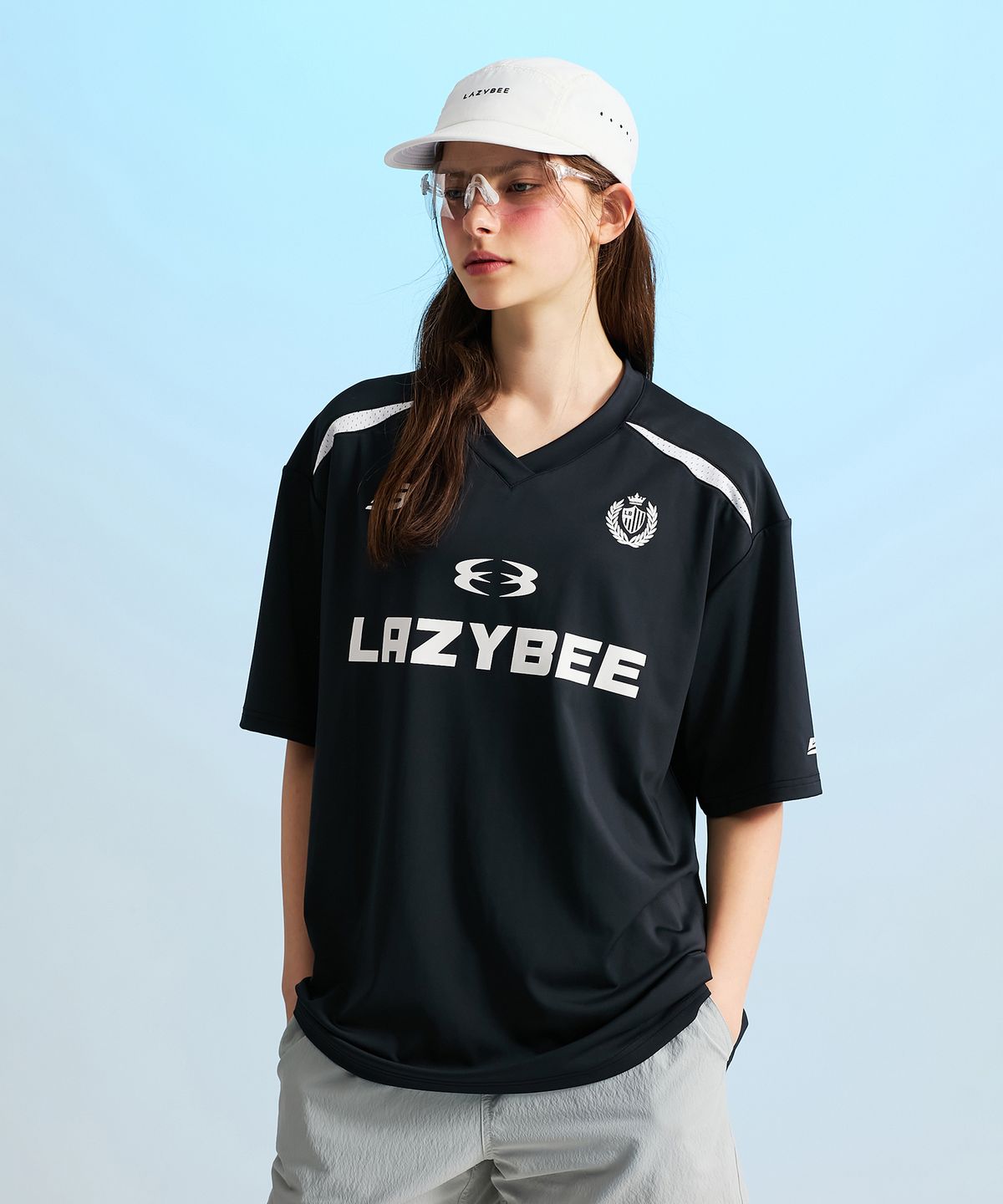 레이지비(LAZYBEE) 하이드로 메쉬 퍼포먼스 오버핏 W 래쉬가드 반팔 져지 블랙
