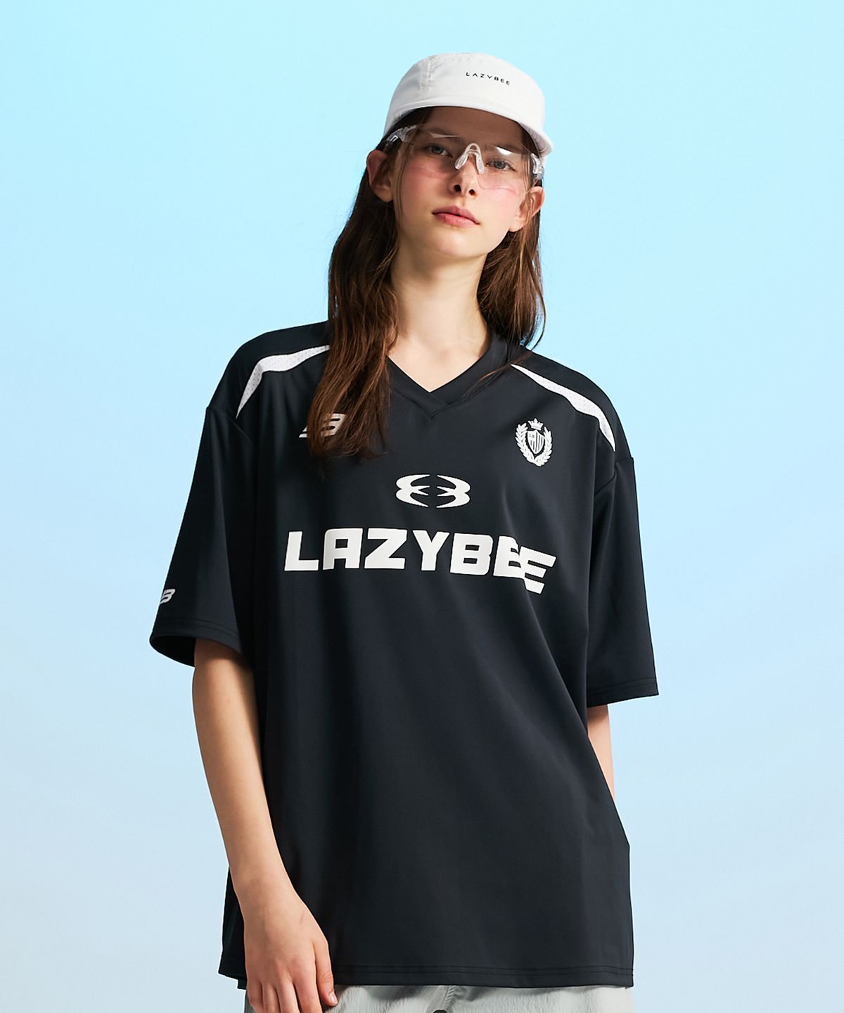 레이지비(LAZYBEE) 하이드로 메쉬 퍼포먼스 오버핏 W 래쉬가드 반팔 져지 블랙