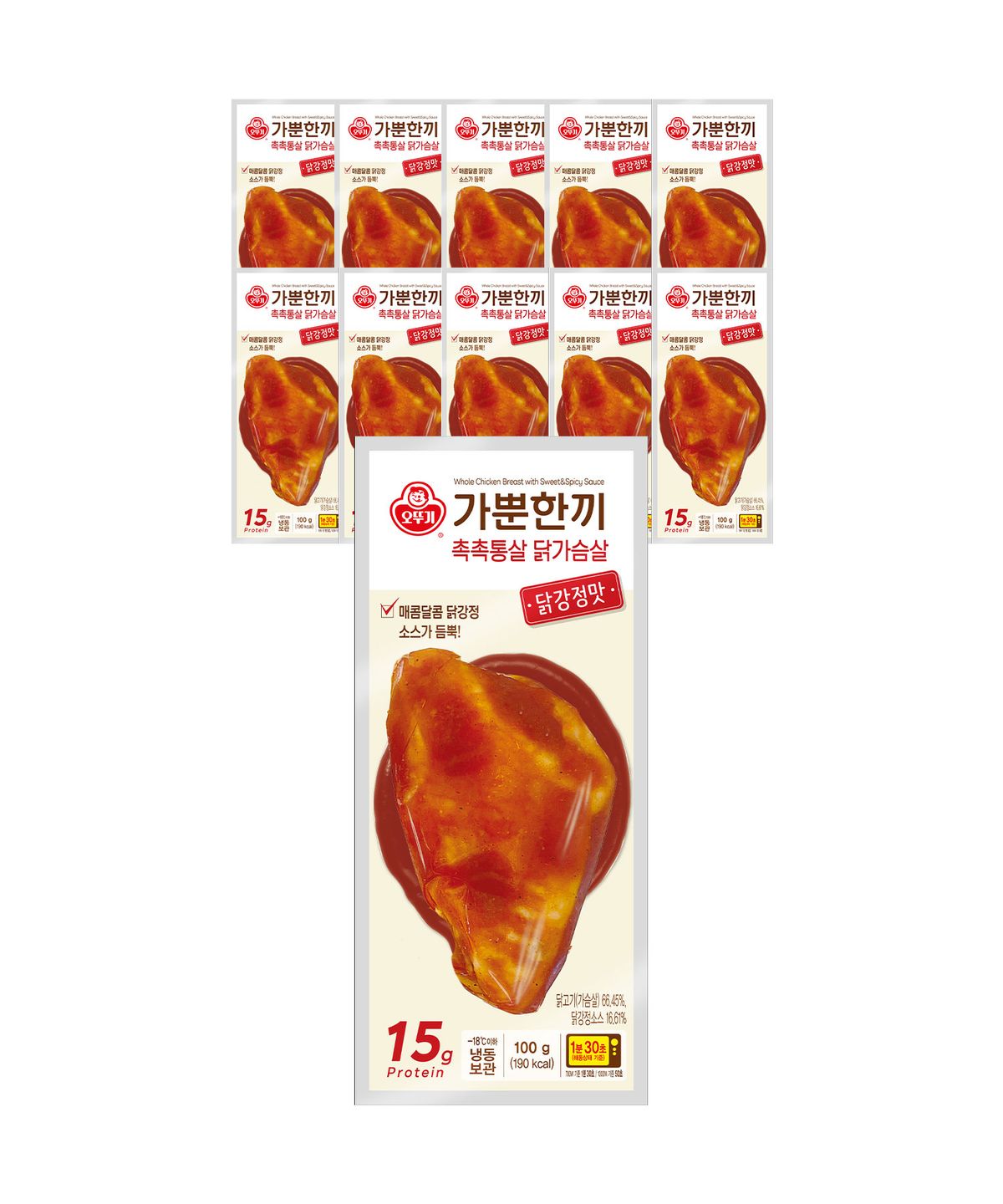 오뚜기(OTOKI) 가뿐한끼 촉촉통살 닭가슴살 닭강정맛 100g 10개
