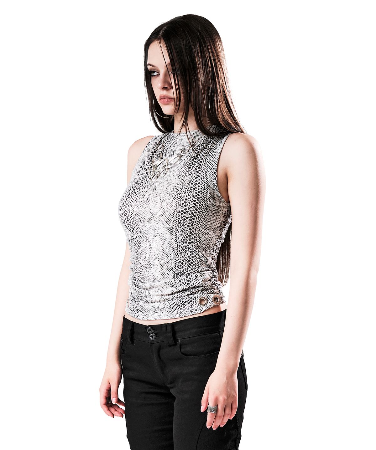 이양(EYANG) PYTHON SHIRRING SLEEVELESS TOP WHITE
