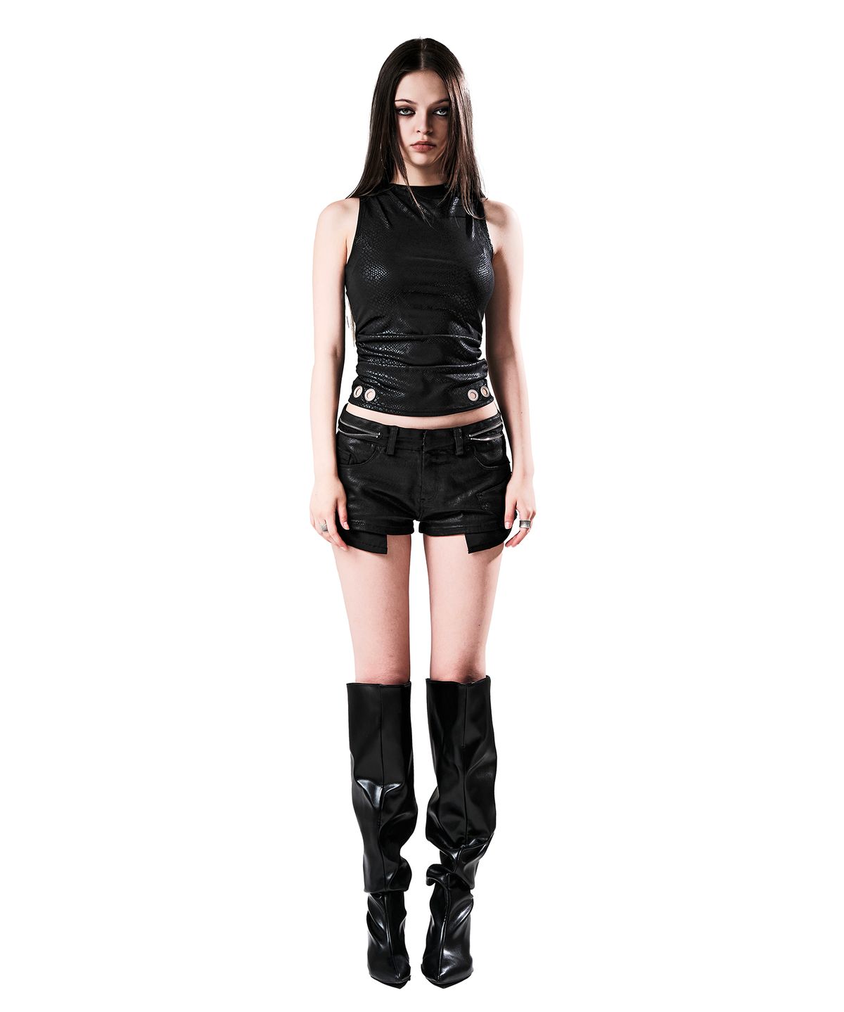 이양(EYANG) GLOW DENIM HOT PANTS BLACK