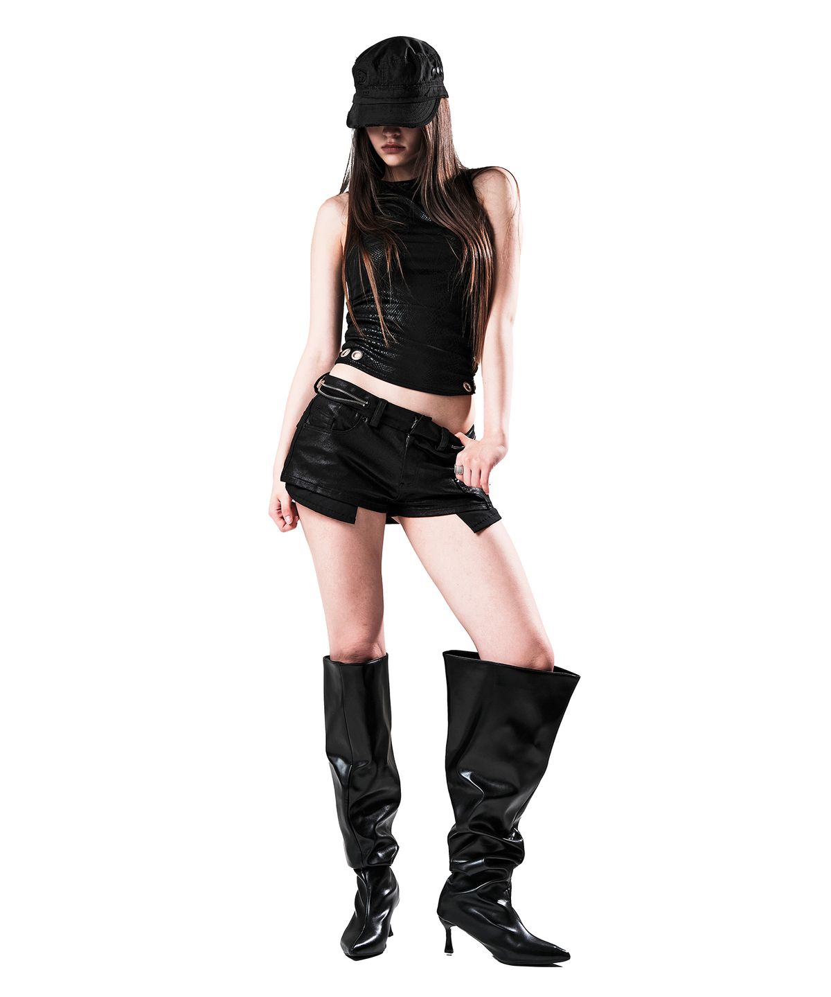 이양(EYANG) GLOW DENIM HOT PANTS BLACK
