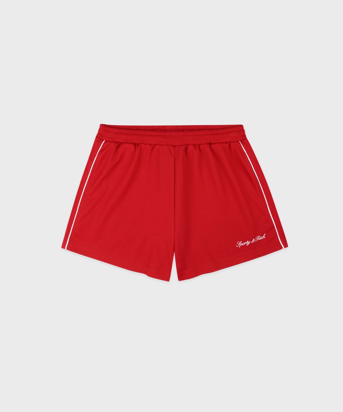 스포티앤리치(SPORTY&RICH) 시그니쳐 로고 레트로 트랙 쇼츠 - 레드 R265AW7011