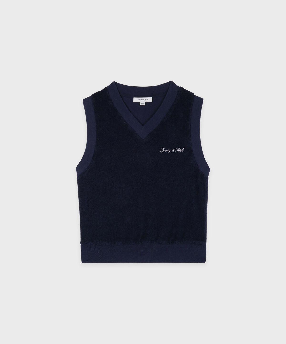 스포티앤리치(SPORTY&RICH) 시그니쳐 로고 테리 베스트- 네이비 R265AWV002