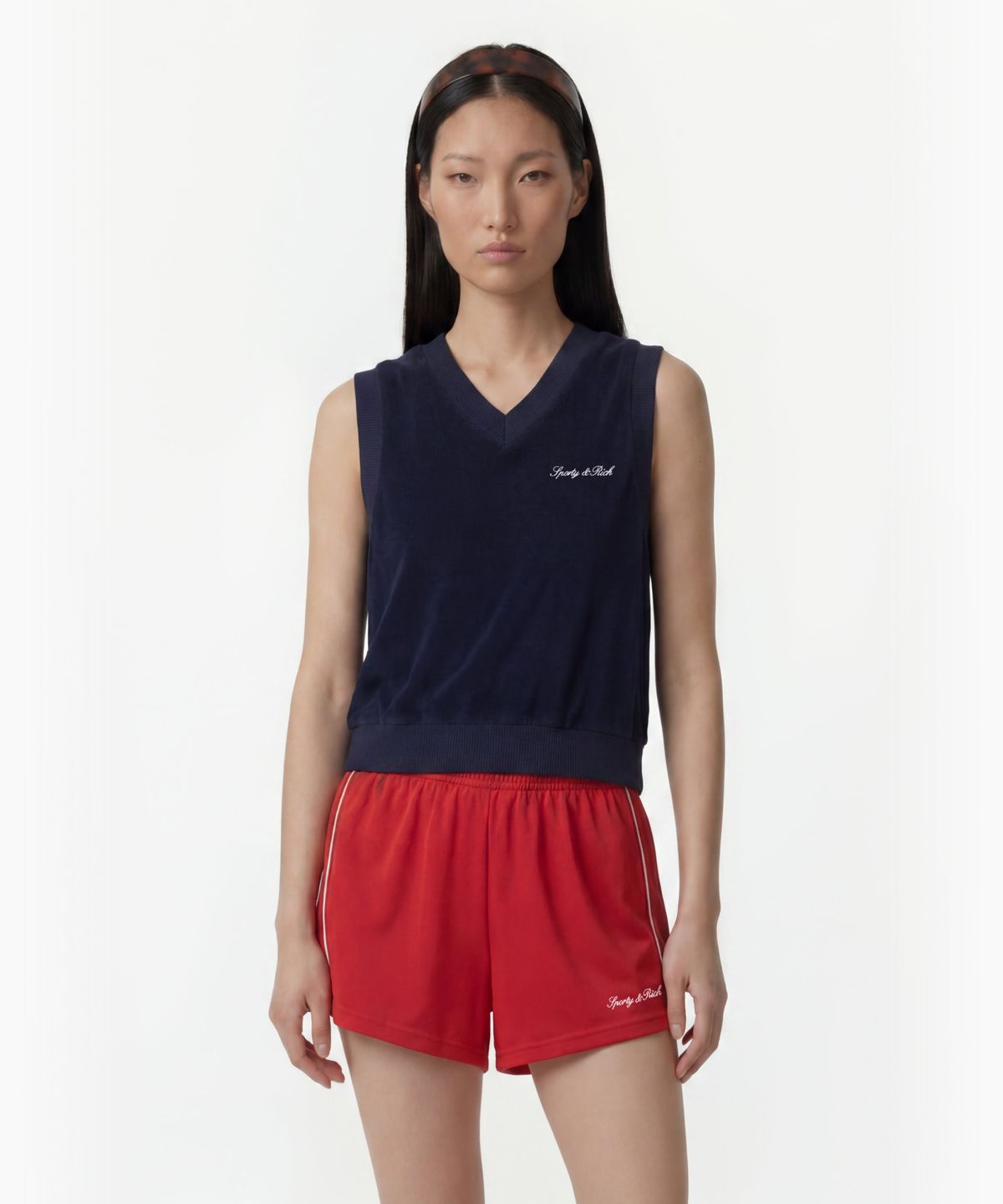 스포티앤리치(SPORTY&RICH) 시그니쳐 로고 테리 베스트- 네이비 R265AWV002