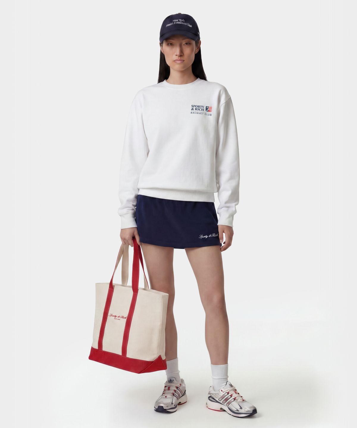 스포티앤리치(SPORTY&RICH) 시그니쳐 로고 테리 스커트 - 네이비 R265AWS003