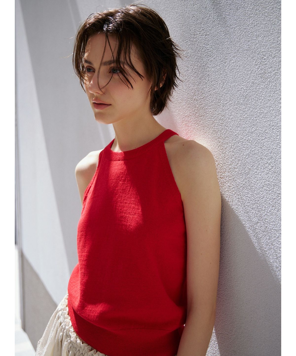 닌닛(NINNIT) [3rd] Open-back halter knit top (RED)