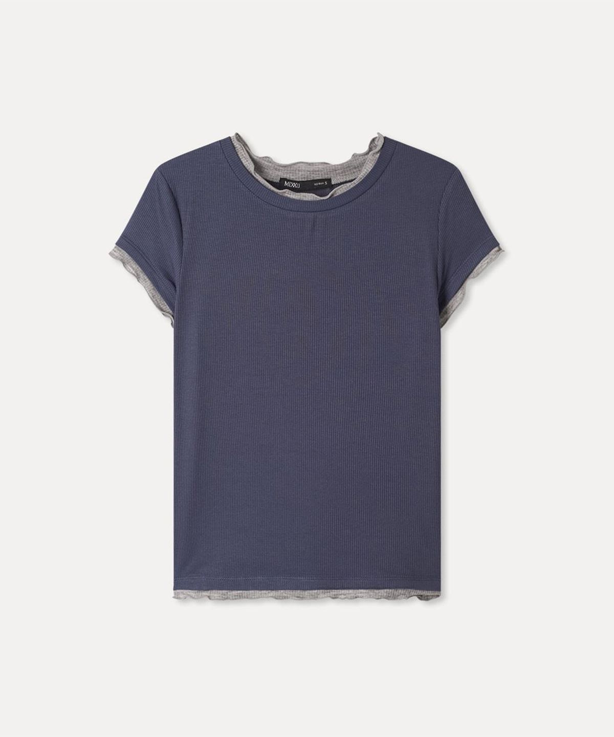 미쏘(MIXXO) 배색 반팔 티셔츠_MIWHWG739A
