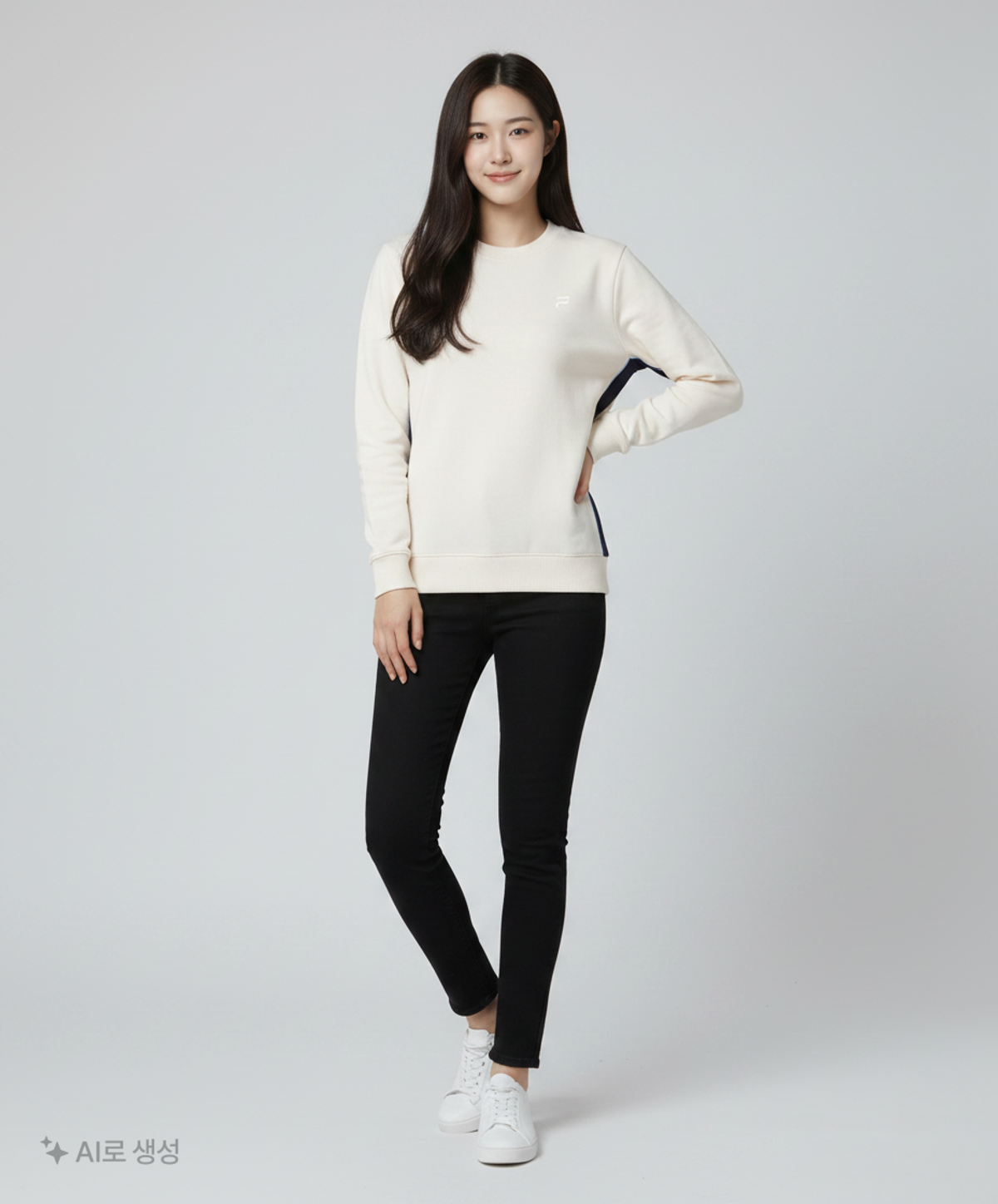 빈폴 스포츠(BEANPOLE SPORT) 아이보리 여성 솔리드 라운드 니트 풀오버 BO9151C030 100