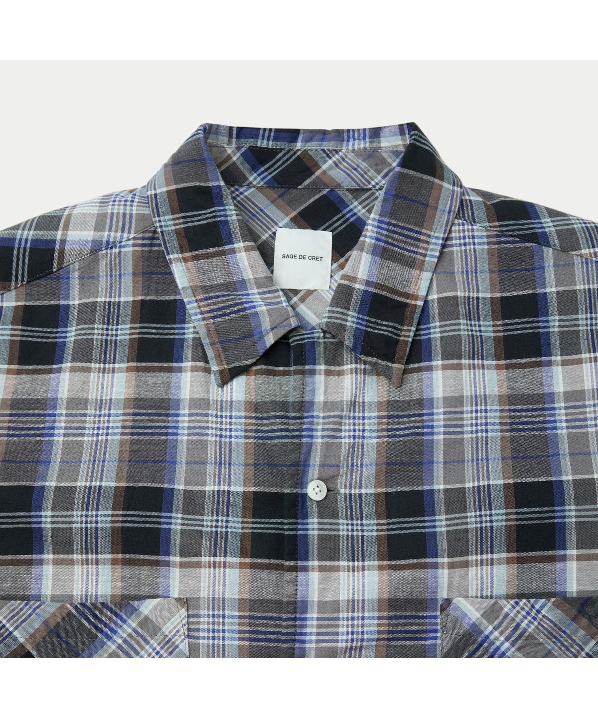 시리즈(SERIES) SAGE DE CRET CO/LI Madras Check Short Sleeve Open Collar Shirt SVSFM26552BUX