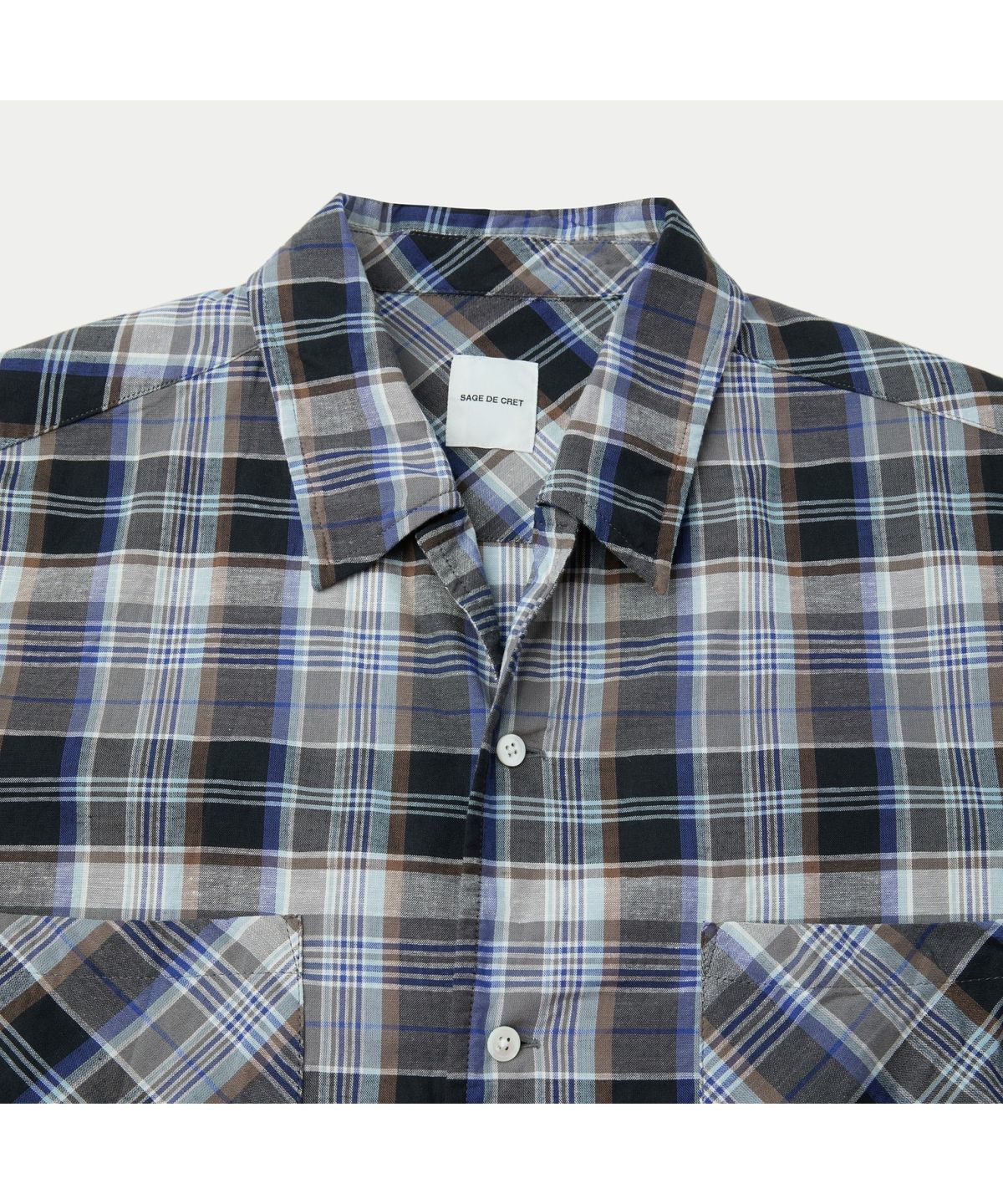 시리즈(SERIES) SAGE DE CRET CO/LI Madras Check Short Sleeve Open Collar Shirt SVSFM26552BUX