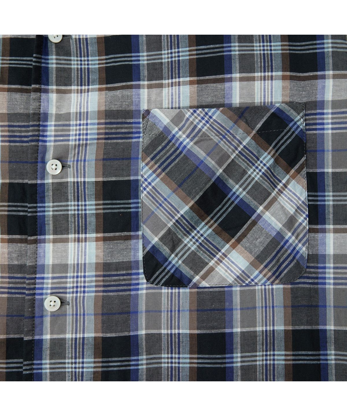 시리즈(SERIES) SAGE DE CRET CO/LI Madras Check Short Sleeve Open Collar Shirt SVSFM26552BUX