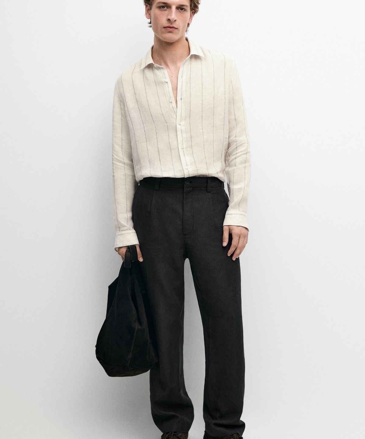 마시모두띠(MASSIMO DUTTI) 100% 린넨 스트라이프 레귤러 핏 셔츠