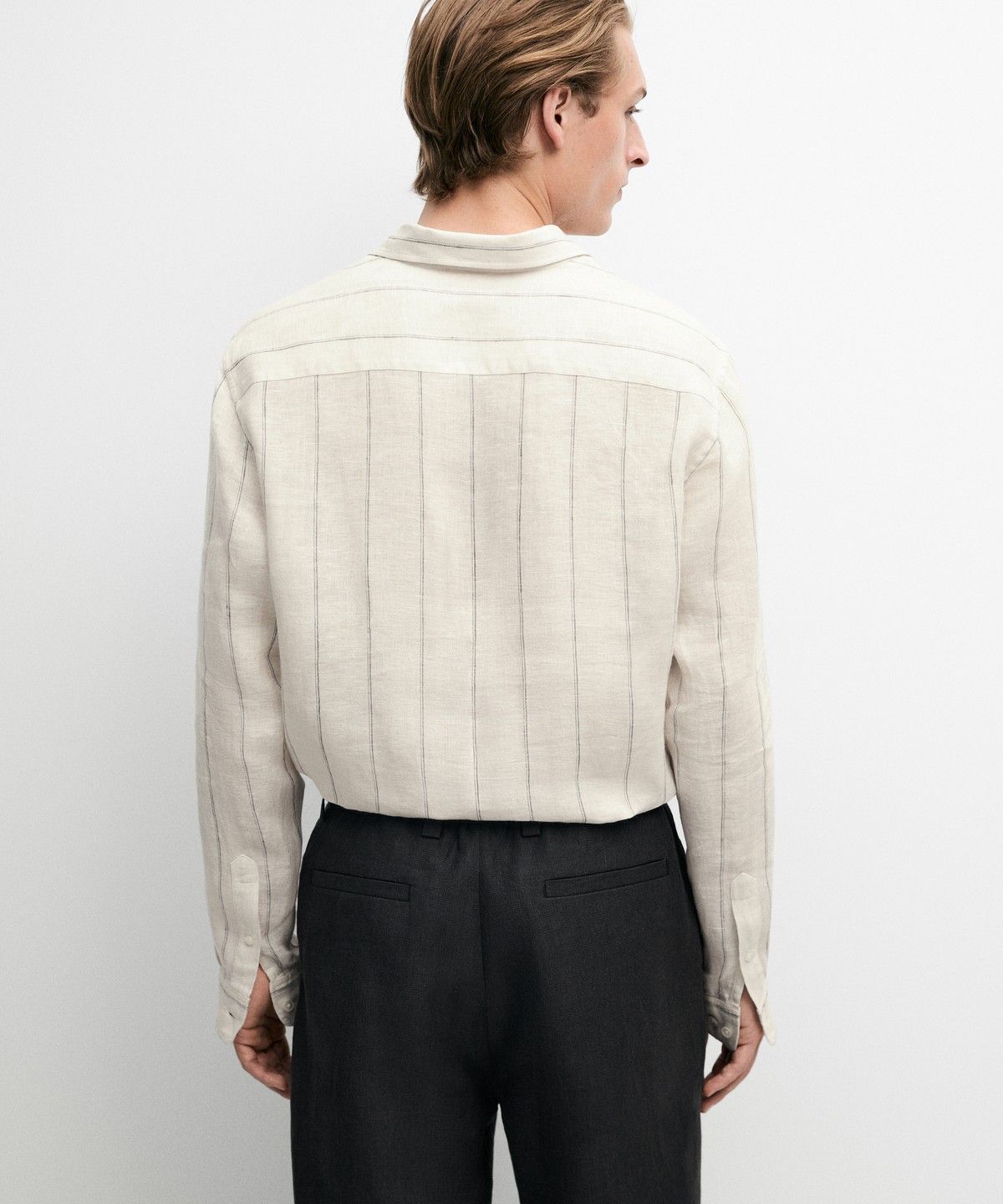 마시모두띠(MASSIMO DUTTI) 100% 린넨 스트라이프 레귤러 핏 셔츠
