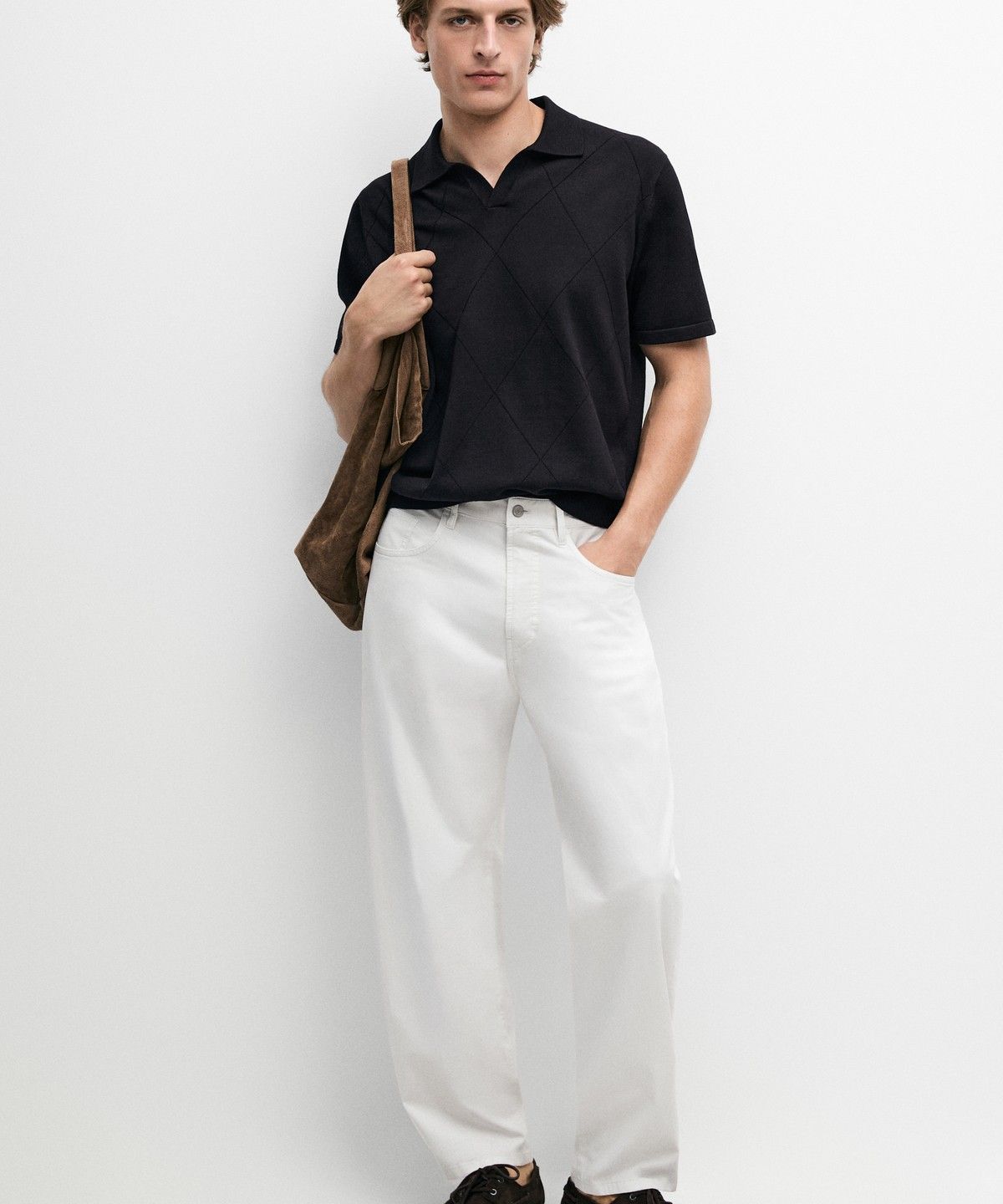 마시모두띠(MASSIMO DUTTI) 100% 코튼 인타르시아 니트 폴로 셔츠