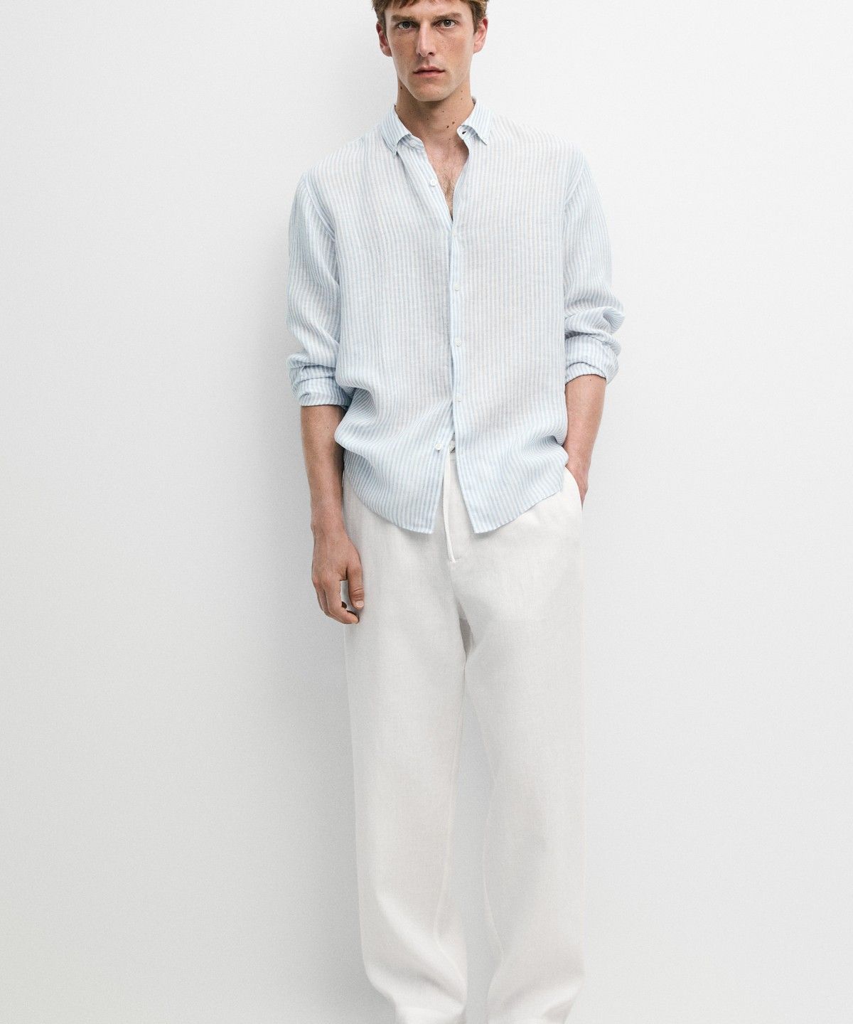 마시모두띠(MASSIMO DUTTI) 레귤러 핏 100% 린넨 스트라이프 셔츠