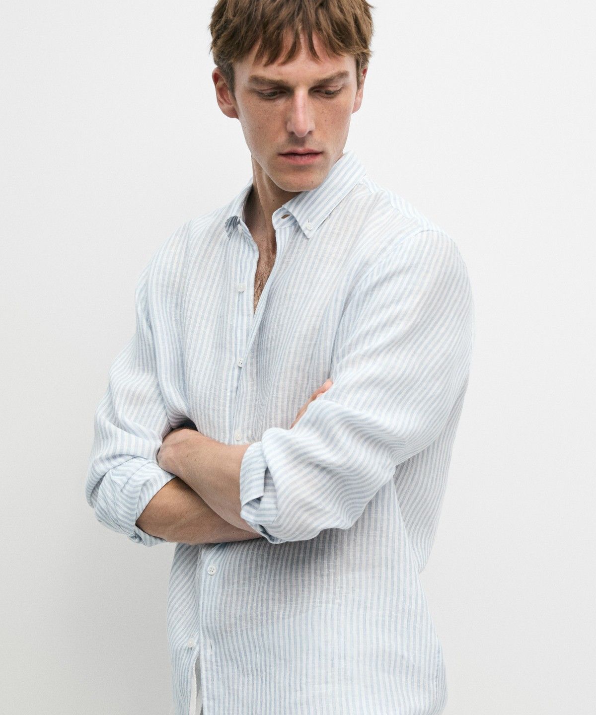 마시모두띠(MASSIMO DUTTI) 레귤러 핏 100% 린넨 스트라이프 셔츠