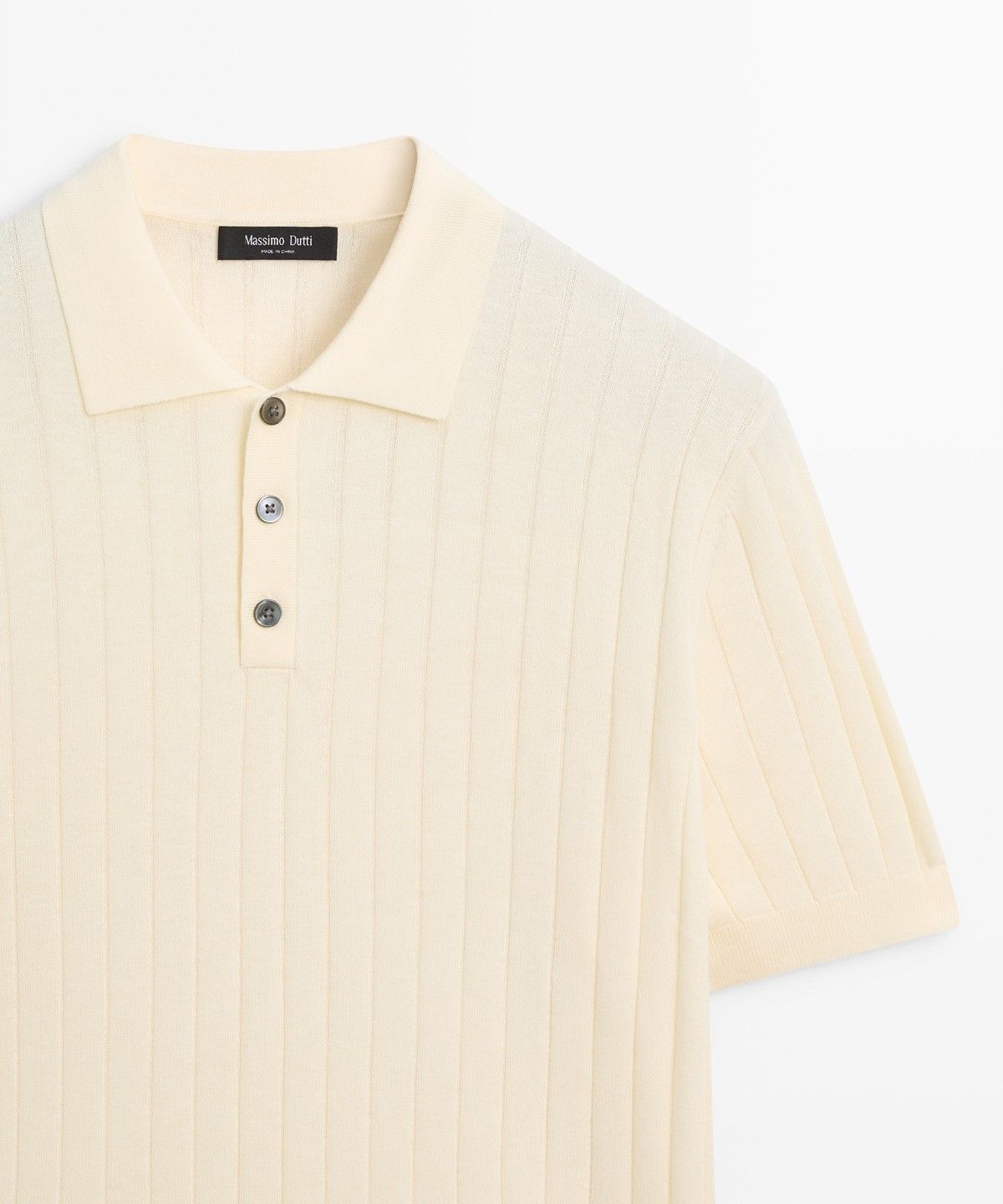 마시모두띠(MASSIMO DUTTI) 코튼 리브드 니트 폴로 셔츠