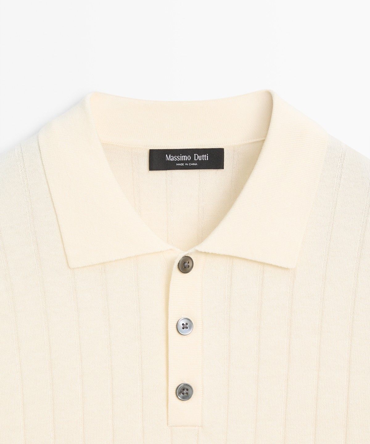마시모두띠(MASSIMO DUTTI) 코튼 리브드 니트 폴로 셔츠