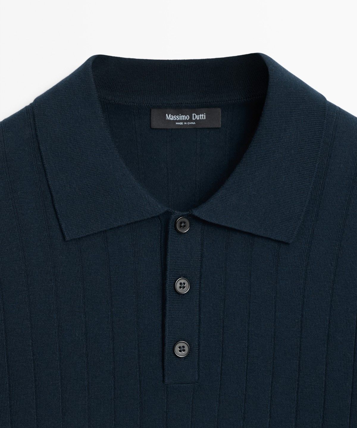 마시모두띠(MASSIMO DUTTI) 코튼 리브드 니트 폴로 셔츠