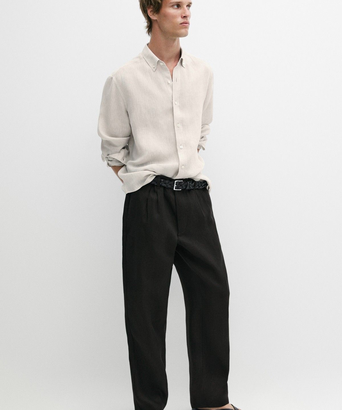 마시모두띠(MASSIMO DUTTI) 100% 린넨 핀턱 팬츠