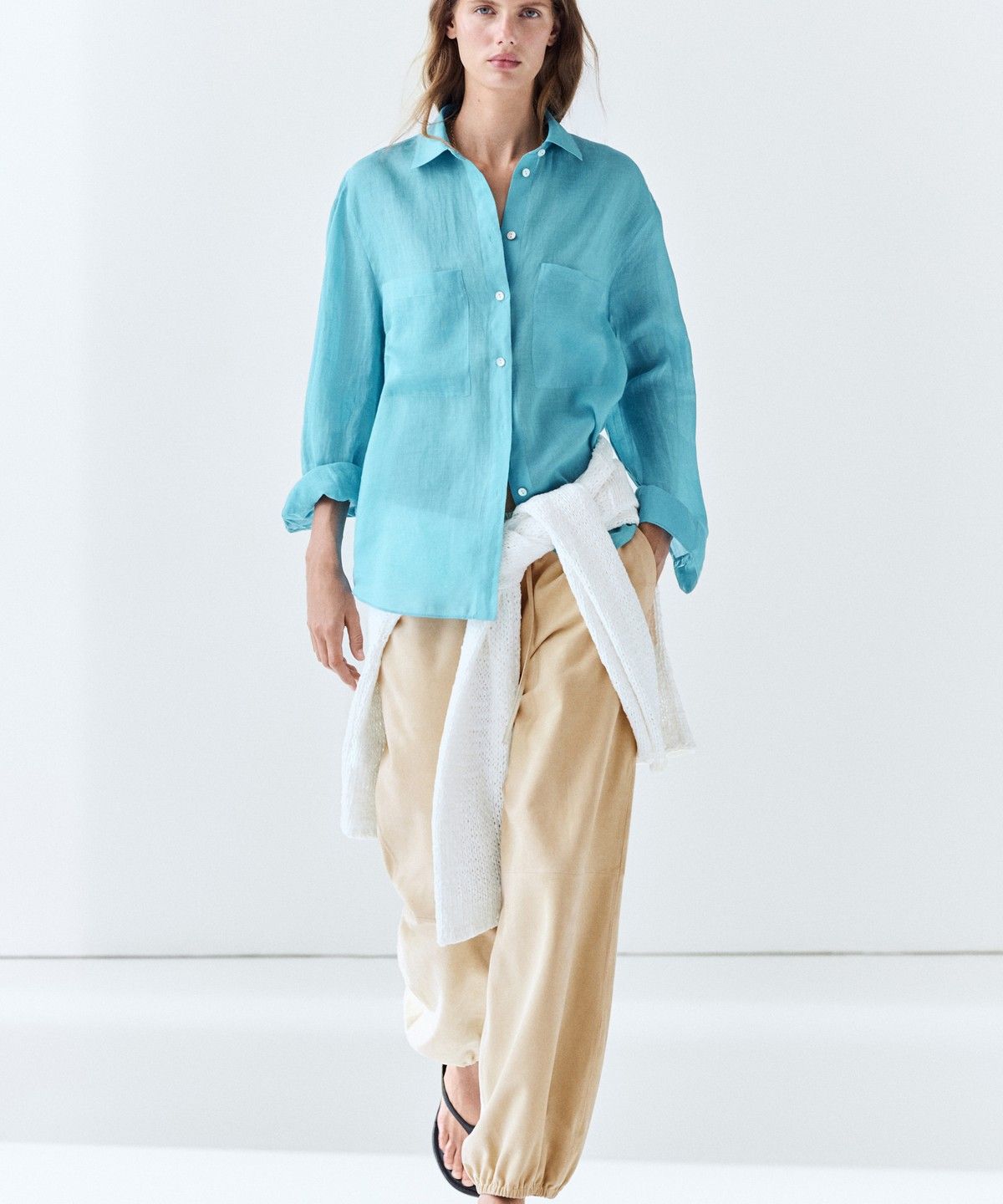 마시모두띠(MASSIMO DUTTI) 100% 라미 포켓 셔츠