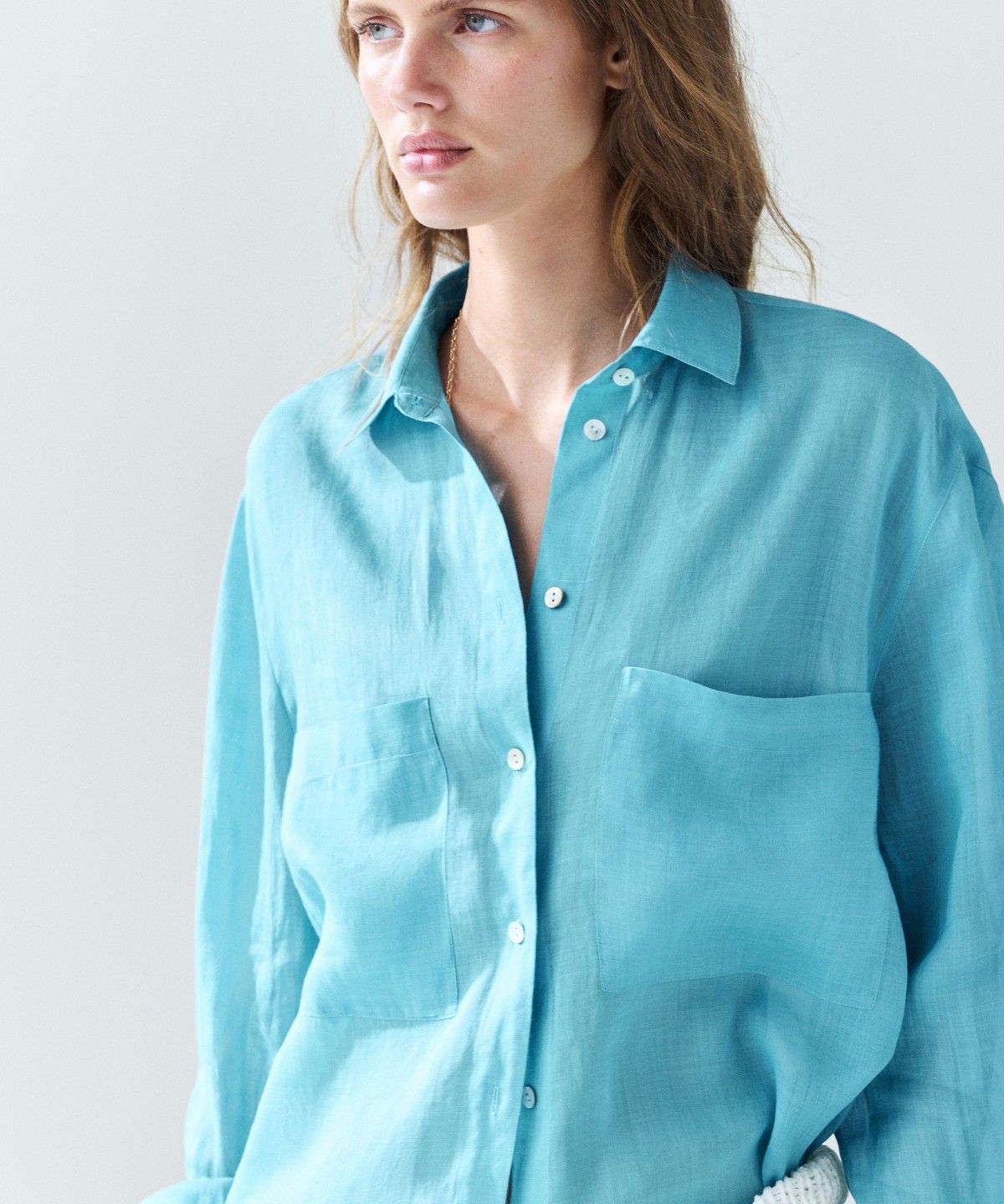 마시모두띠(MASSIMO DUTTI) 100% 라미 포켓 셔츠