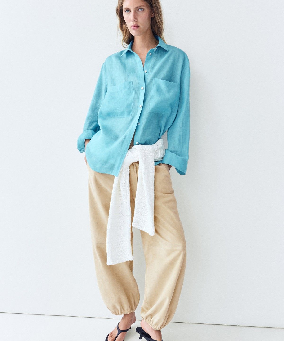 마시모두띠(MASSIMO DUTTI) 100% 라미 포켓 셔츠