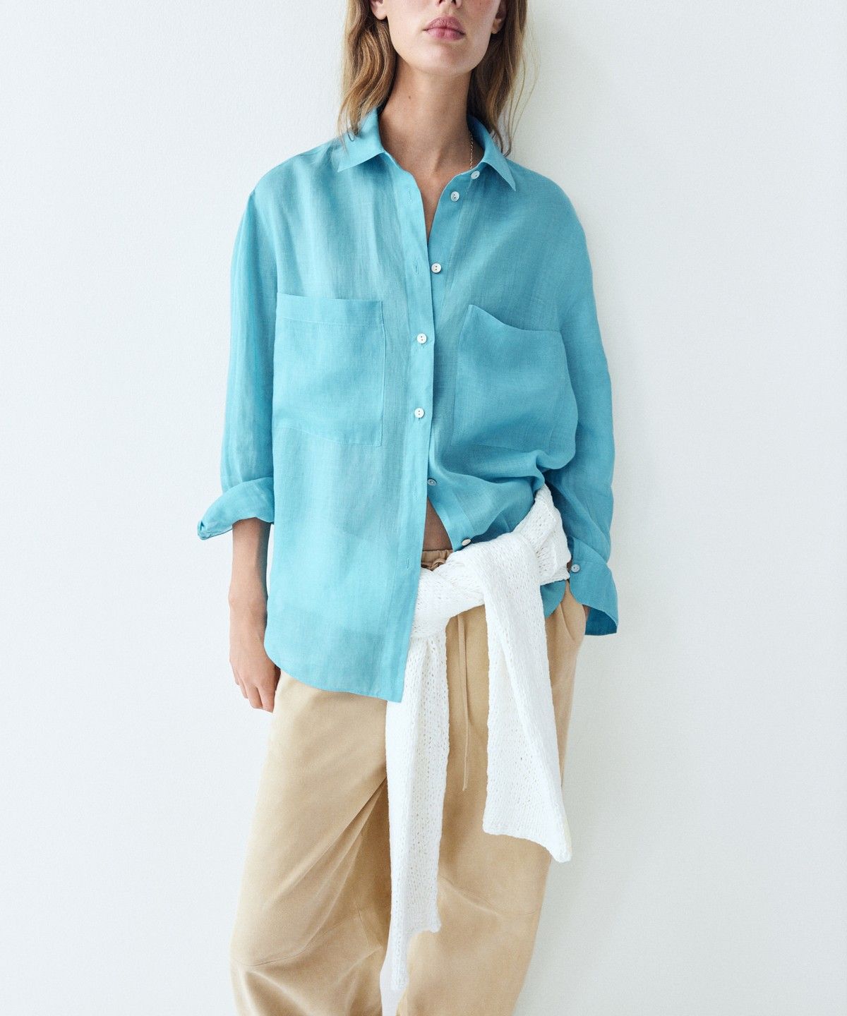 마시모두띠(MASSIMO DUTTI) 100% 라미 포켓 셔츠